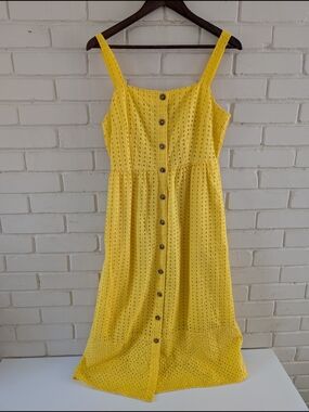 J. Crew 6 Coletta Bright Yellow Eyelet Button-Front Midi Dress